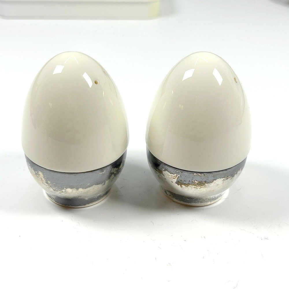 Towle Sterling Silver & Lenox Porcelain Egg Vintage Salt & Pepper Shakers #461 - Picture 8 of 8